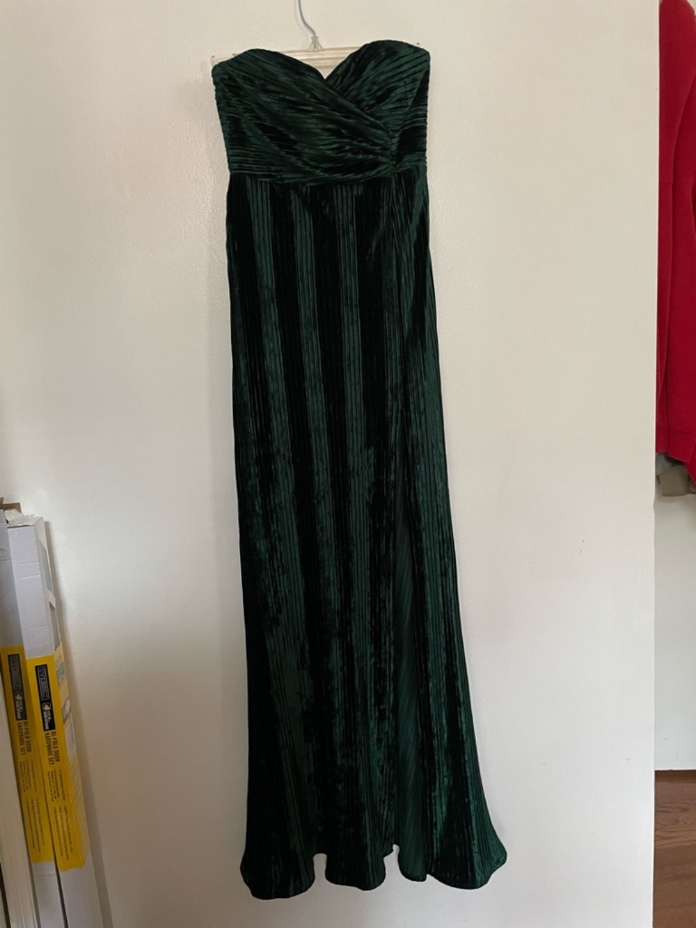 REVOLVE Strapless Dark Green Velvet Maxi Dress